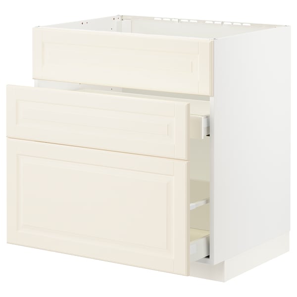 METOD / MAXIMERA Base cab f sink+3 fronts/2 drawers, white/Bodbyn off-white, 80x60x80 cm