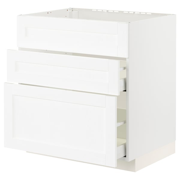 METOD / MAXIMERA Base cab f sink+3 fronts/2 drawers, white Enköping/white wood effect, 80x60x80 cm