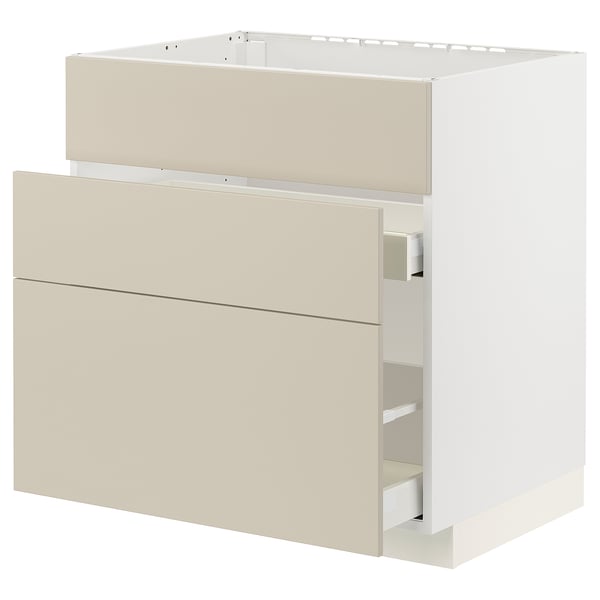 METOD / MAXIMERA Base cab f sink+3 fronts/2 drawers, white/Havstorp beige, 80x60x80 cm