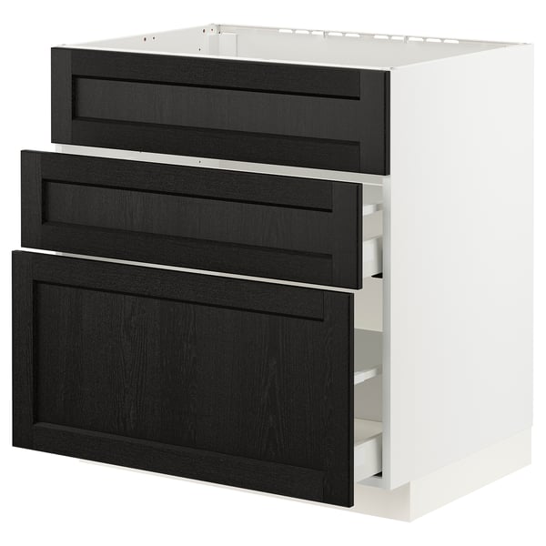 METOD / MAXIMERA Base cab f sink+3 fronts/2 drawers, white/Lerhyttan black stained, 80x60x80 cm