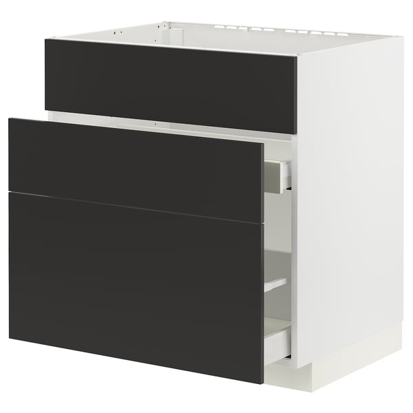 METOD / MAXIMERA Base cab f sink+3 fronts/2 drawers, white/Nickebo matt anthracite, 80x60x80 cm