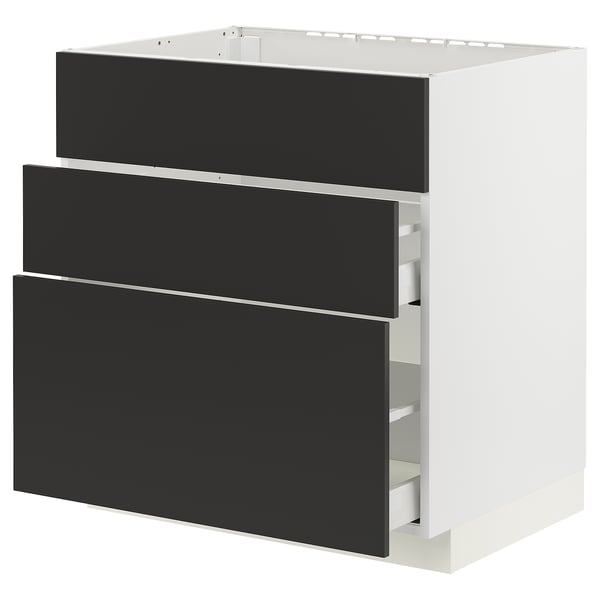METOD / MAXIMERA Base cab f sink+3 fronts/2 drawers, white/Nickebo matt anthracite, 80x60x80 cm