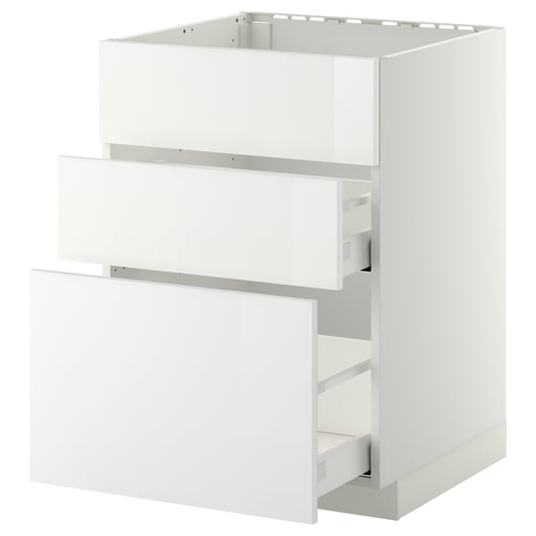 METOD / MAXIMERA Base cab f sink+3 fronts/2 drawers, white/Ringhult white, 60x60x80 cm