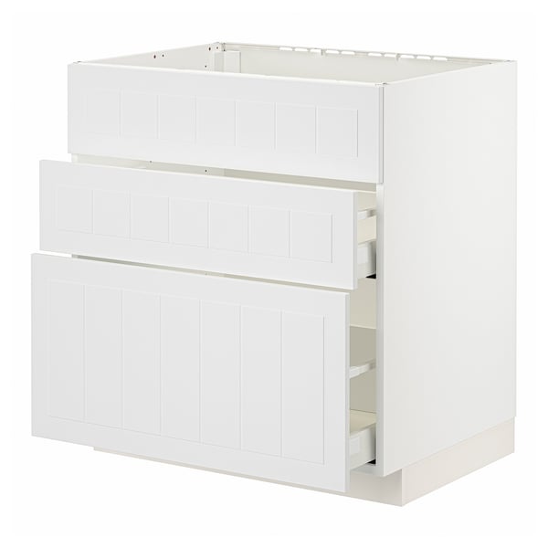 METOD / MAXIMERA Base cab f sink+3 fronts/2 drawers, white/Stensund white, 80x60x80 cm