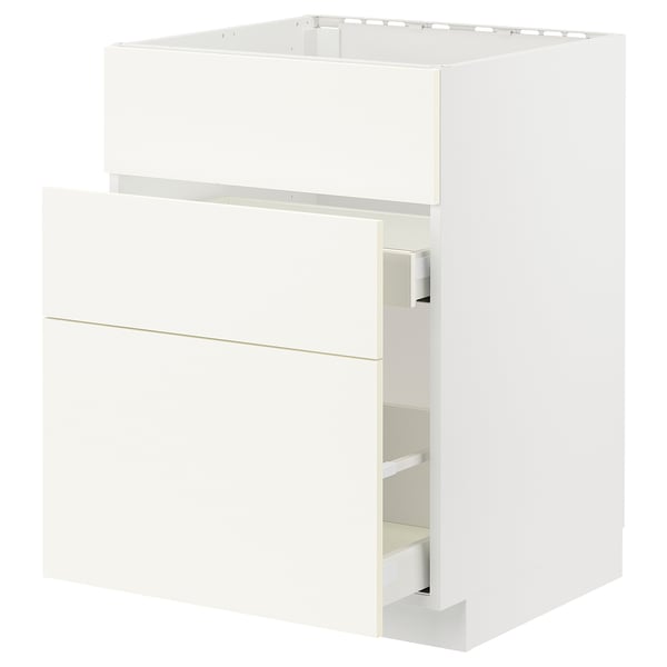 METOD / MAXIMERA Base cab f sink+3 fronts/2 drawers, white/Vallstena white, 60x60x80 cm