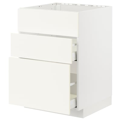 White METOD kitchen cabinet unit with smooth, modern design and three full-extension drawers.