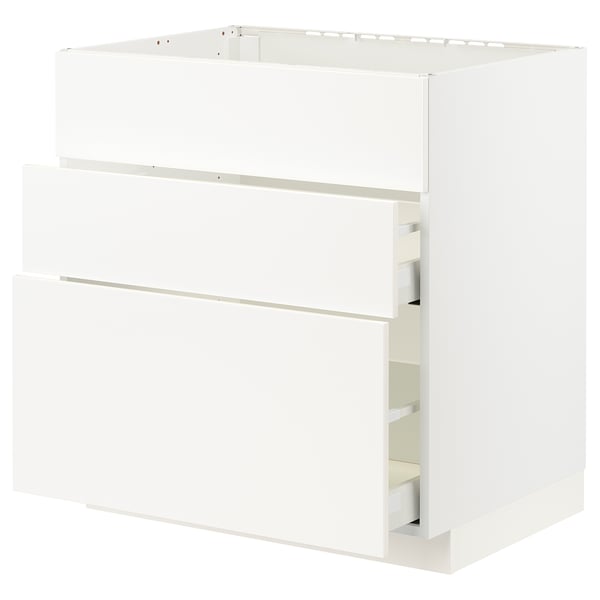 METOD / MAXIMERA Base cab f sink+3 fronts/2 drawers, white/Veddinge white, 80x60x80 cm