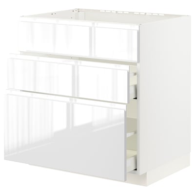 METOD / MAXIMERA Base cab f sink+3 fronts/2 drawers, white/Voxtorp high-gloss/white, 80x60x80 cm