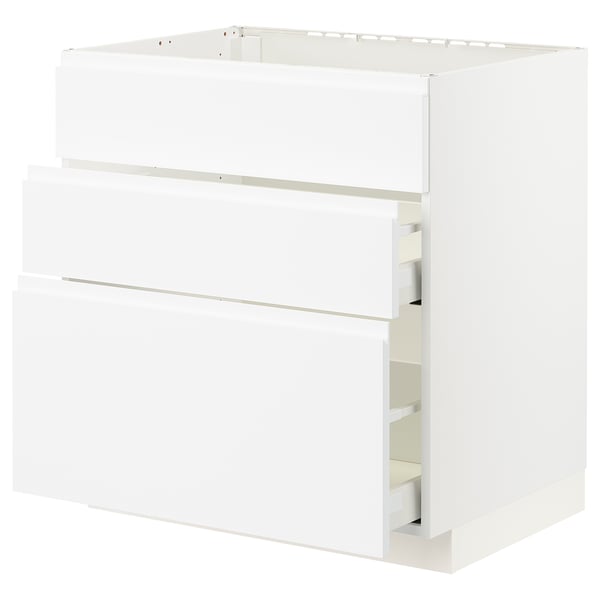 METOD / MAXIMERA Base cab f sink+3 fronts/2 drawers, white/Voxtorp matt white, 80x60x80 cm