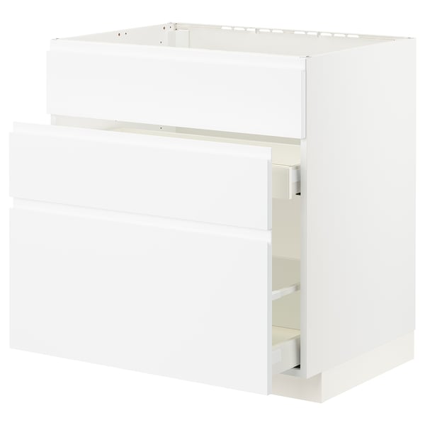 METOD / MAXIMERA Base cab f sink+3 fronts/2 drawers, white/Voxtorp matt white, 80x60x80 cm