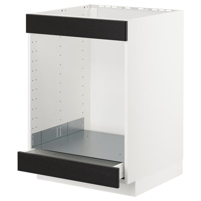 A white METOD kitchen cabinet with black stained drawer fronts, featuring a modern and traditional design.