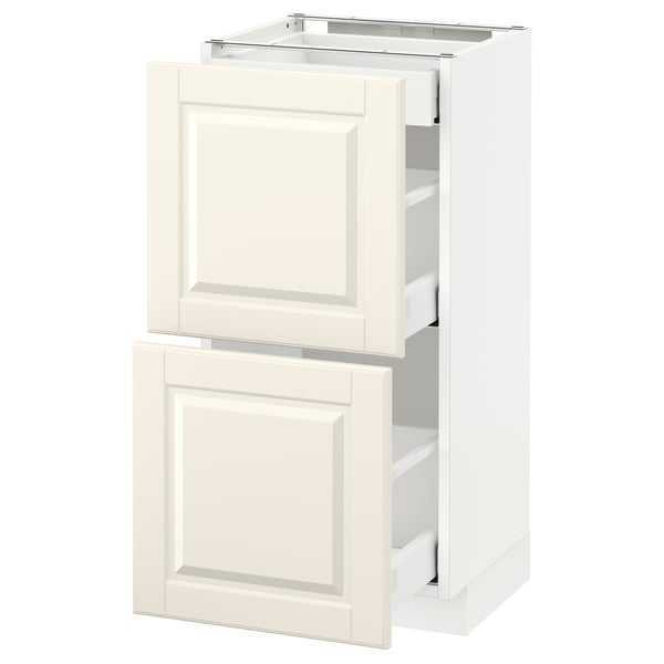 METOD / MAXIMERA Base cab with 2 fronts/3 drawers, white/Bodbyn off-white, 40x37x80 cm
