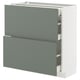 METOD / MAXIMERA Base cab with 2 fronts/3 drawers, white/Nickebo matt grey-green, 80x37x80 cm