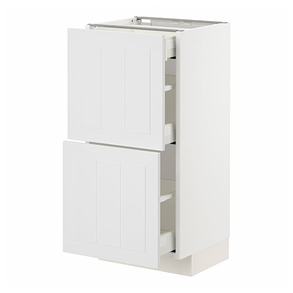 METOD / MAXIMERA Base cab with 2 fronts/3 drawers, white/Stensund white, 40x37x80 cm