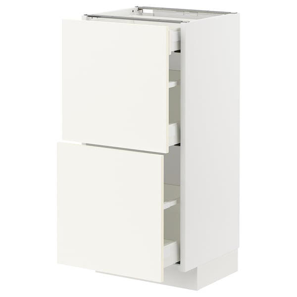 METOD / MAXIMERA Base cab with 2 fronts/3 drawers, white/Vallstena white, 40x37x80 cm