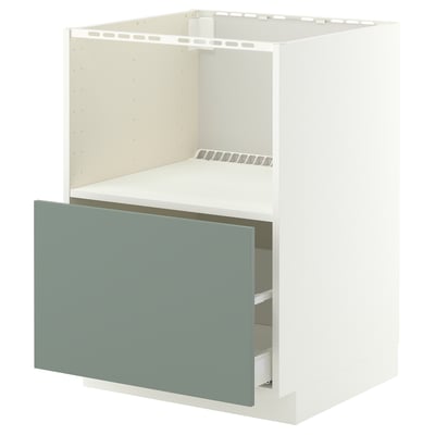 METOD / MAXIMERA Base cabinet f built-in appliances, white/Nickebo matt grey-green, 60x60x80 cm