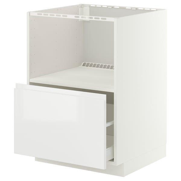 White METOD kitchen unit with high-gloss drawer, modern and spacious design.
