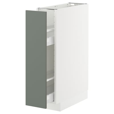 METOD / MAXIMERA Base cabinet/pull-out int fittings, white/Nickebo matt grey-green, 20x60x80 cm