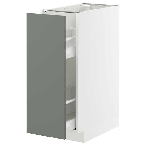 METOD / MAXIMERA Base cabinet/pull-out int fittings, white/Nickebo matt grey-green, 30x60x80 cm