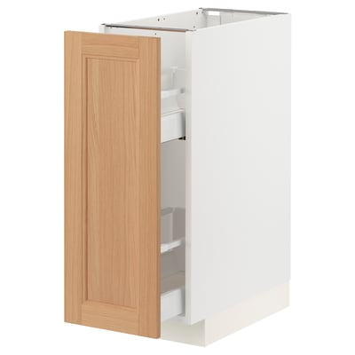 METOD / MAXIMERA Base cabinet/pull-out int fittings, white/Vedhamn oak, 30x60x80 cm