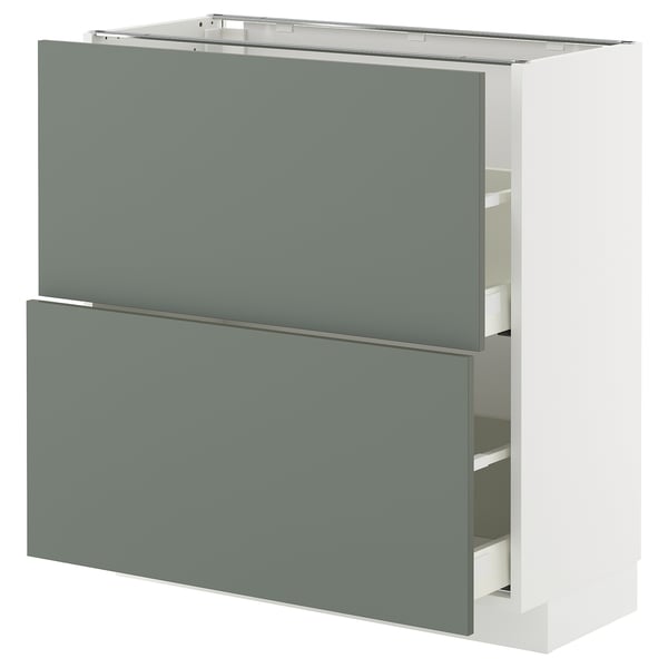 METOD / MAXIMERA Base cabinet with 2 drawers, white/Nickebo matt grey-green, 80x37x80 cm