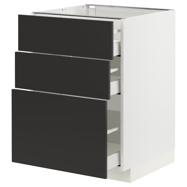 METOD / MAXIMERA Base cabinet with 3 drawers, white/Nickebo matt anthracite, 60x60x80 cm
