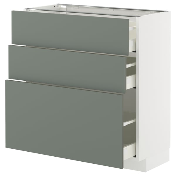 METOD / MAXIMERA Base cabinet with 3 drawers, white/Nickebo matt grey-green, 80x37x80 cm