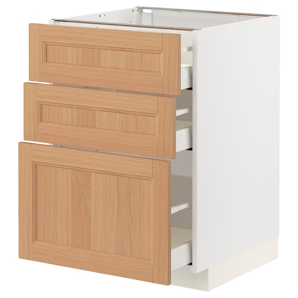 METOD / MAXIMERA Base cabinet with 3 drawers, white/Vedhamn oak, 60x60x80 cm