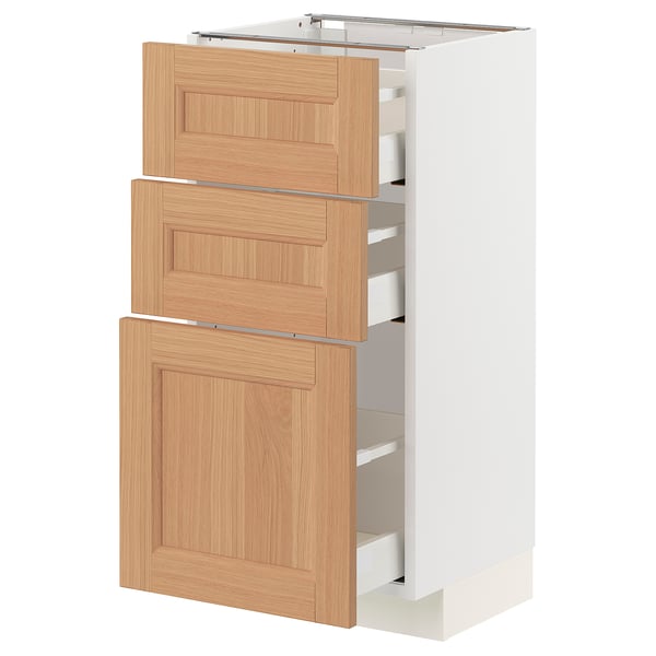 METOD / MAXIMERA Base cabinet with 3 drawers, white/Vedhamn oak, 40x37x80 cm