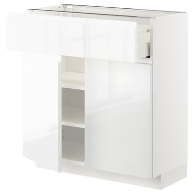METOD / MAXIMERA Base cabinet with drawer/2 doors, white/Voxtorp high-gloss/white, 80x37x80 cm