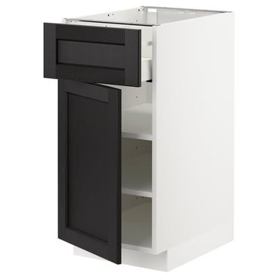 White METOD kitchen cabinet with black stained doors & drawer.