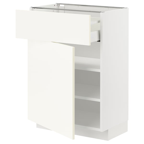 METOD / MAXIMERA Base cabinet with drawer/door, white/Vallstena white, 60x37x80 cm