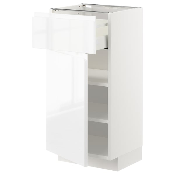 METOD / MAXIMERA Base cabinet with drawer/door, white/Voxtorp high-gloss/white, 40x37x80 cm