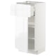 METOD / MAXIMERA Base cabinet with drawer/door, white/Voxtorp high-gloss/white, 40x37x80 cm