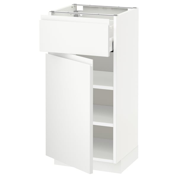 METOD / MAXIMERA Base cabinet with drawer/door, white/Voxtorp matt white, 40x37x80 cm