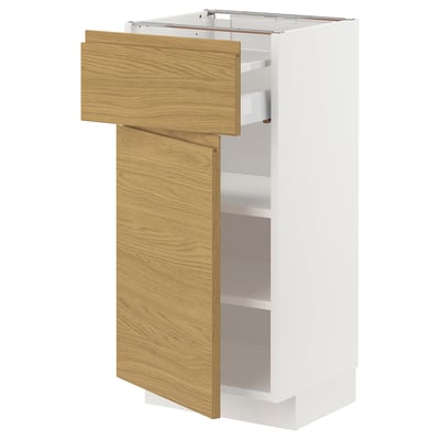 METOD kitchen unit with oak-look fronts, minimalist design, white and wood finish.