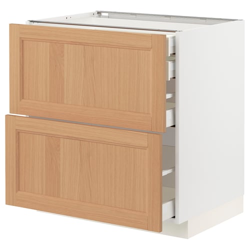 METOD kitchen cabinet, white & oak, 3 drawers, modern design