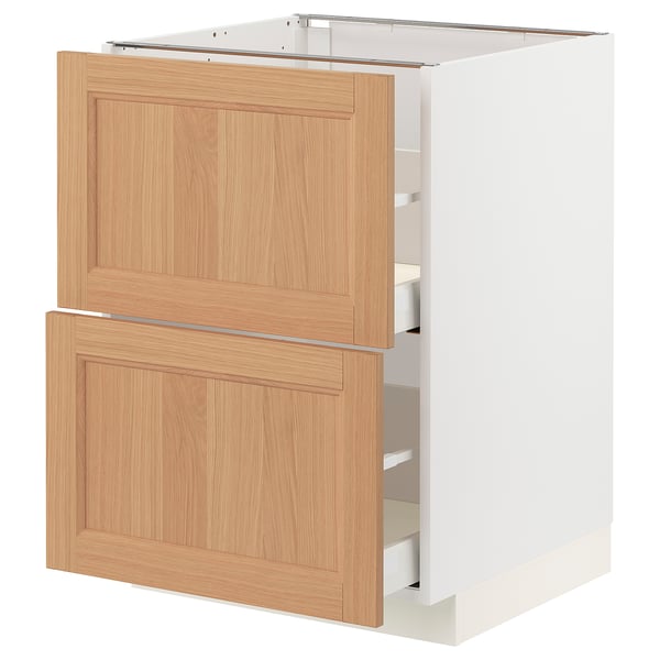 METOD / MAXIMERA Base cb 2 fronts/2 high drawers, white/Vedhamn oak, 60x60x80 cm