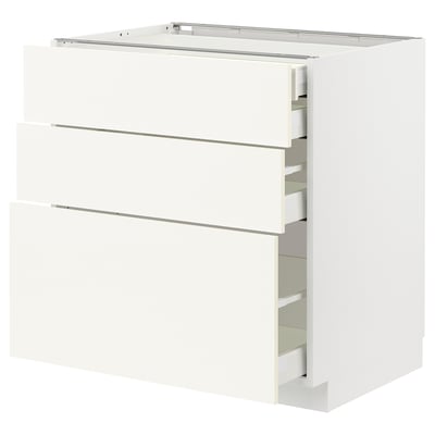 METOD white kitchen cabinet with multiple drawers, sleek modern design.