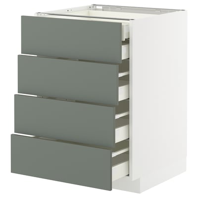 White METOD cabinet with 4 blue-green drawers.