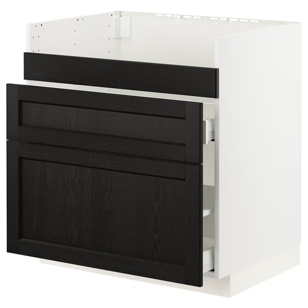 METOD / MAXIMERA Base cb f HAVSEN snk/3 frnts/2 drws, white/Lerhyttan black stained, 80x60x80 cm