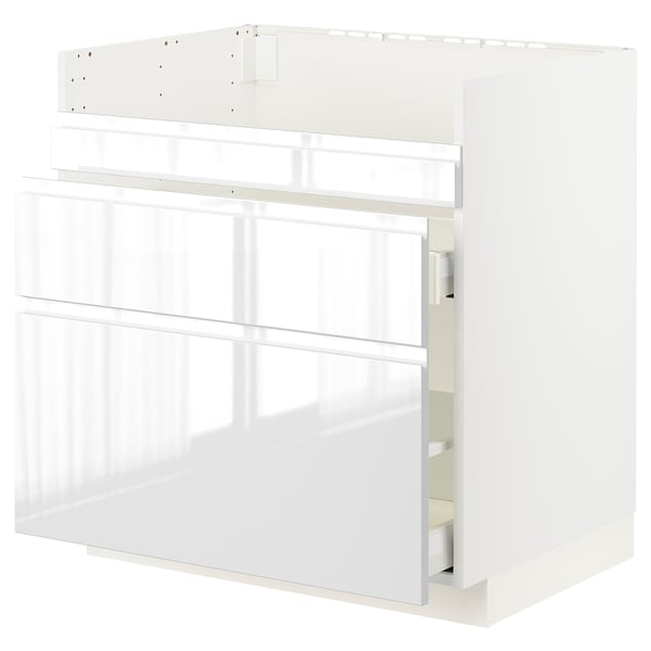 METOD / MAXIMERA Base cb f HAVSEN snk/3 frnts/2 drws, white/Voxtorp high-gloss/white, 80x60x80 cm