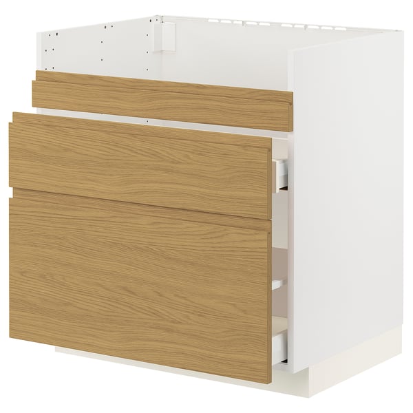 METOD / MAXIMERA Base cb f HAVSEN snk/3 frnts/2 drws, white/Voxtorp oak effect, 80x60x80 cm