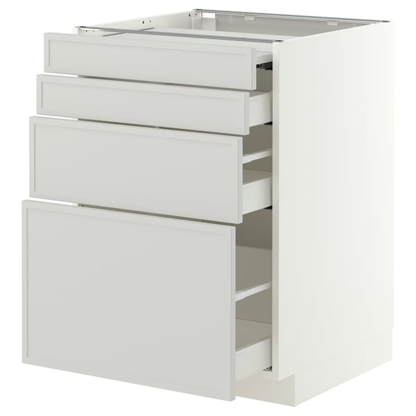 METOD / MAXIMERA Bc w pull-out work surface/3drw, white/Aspudden light grey, 60x60x80 cm