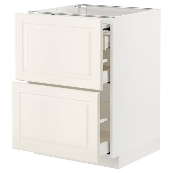 This image shows a white METOD kitchen cabinet with a traditional design featuring two drawers.