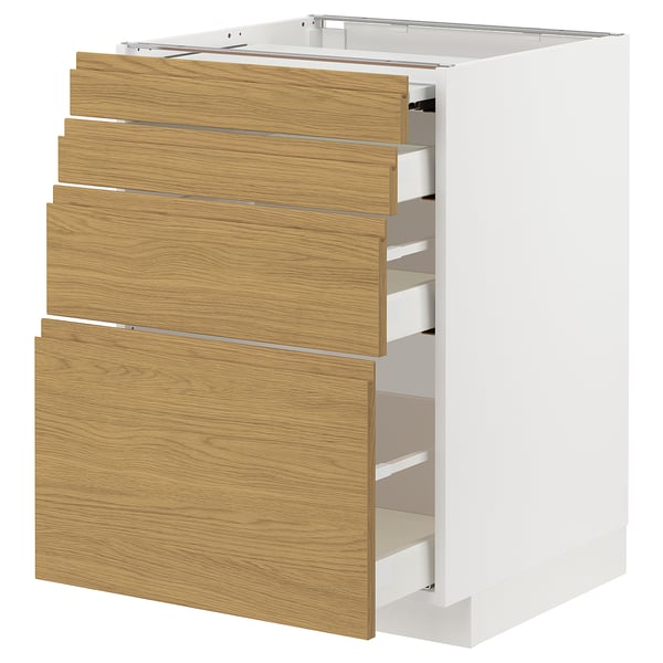 METOD / MAXIMERA Bc w pull-out work surface/3drw, white/Voxtorp oak effect, 60x60x80 cm