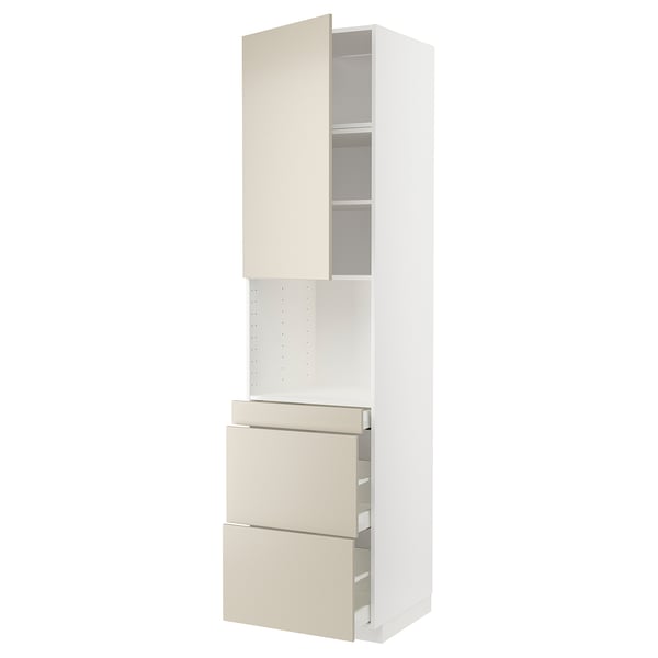 METOD / MAXIMERA Hi cab f micro combi w door/3 drwrs, white/Havstorp beige, 60x60x240 cm