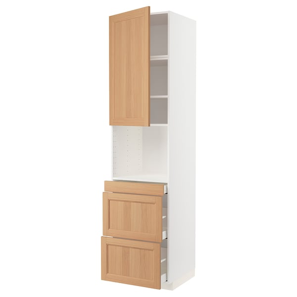 METOD / MAXIMERA Hi cab f micro combi w door/3 drwrs, white/Vedhamn oak, 60x60x240 cm
