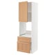 Modern kitchen cabinet, white & oak, open drawer & shelf.