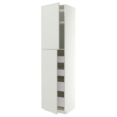 METOD / MAXIMERA Hi cab w 2 doors/4 drawers, white/Aspudden light grey, 60x60x240 cm